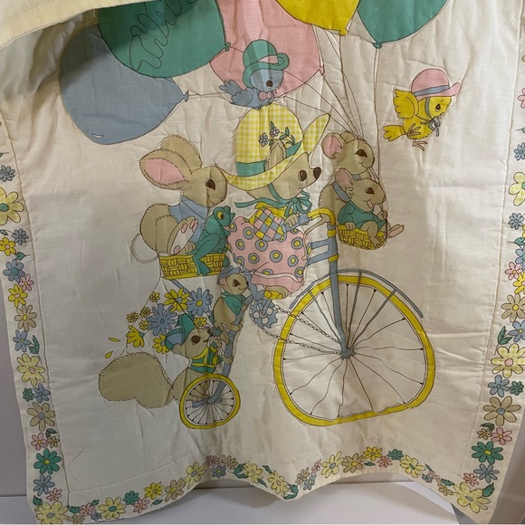 Vintage That's Our Baby Crib Blanket Bedding 32" x 41” Tapestry Bikes, Balloons - Picture 1 of 8